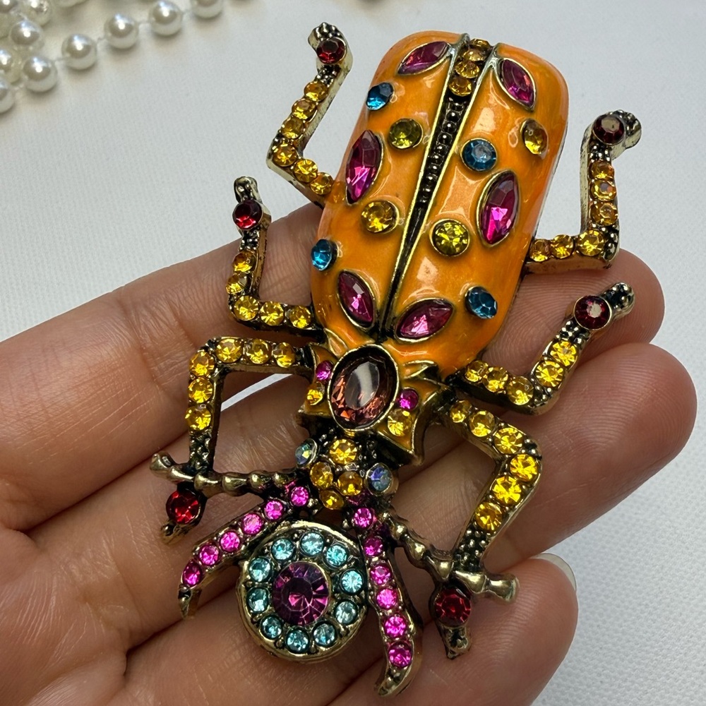Colorful Beetle Brooch with Gem Accents - Picture 5 of 10